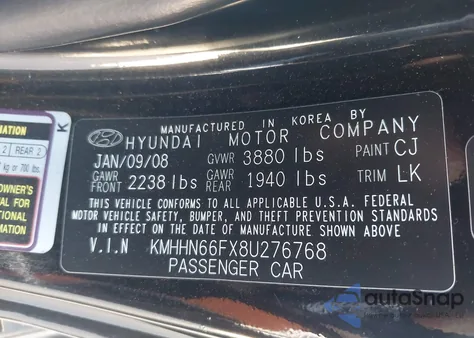 2008 Hyundai Tiburon Gt/Gt Limited/Se из США, поврежденный, VIN KMHHN66FX8U276768